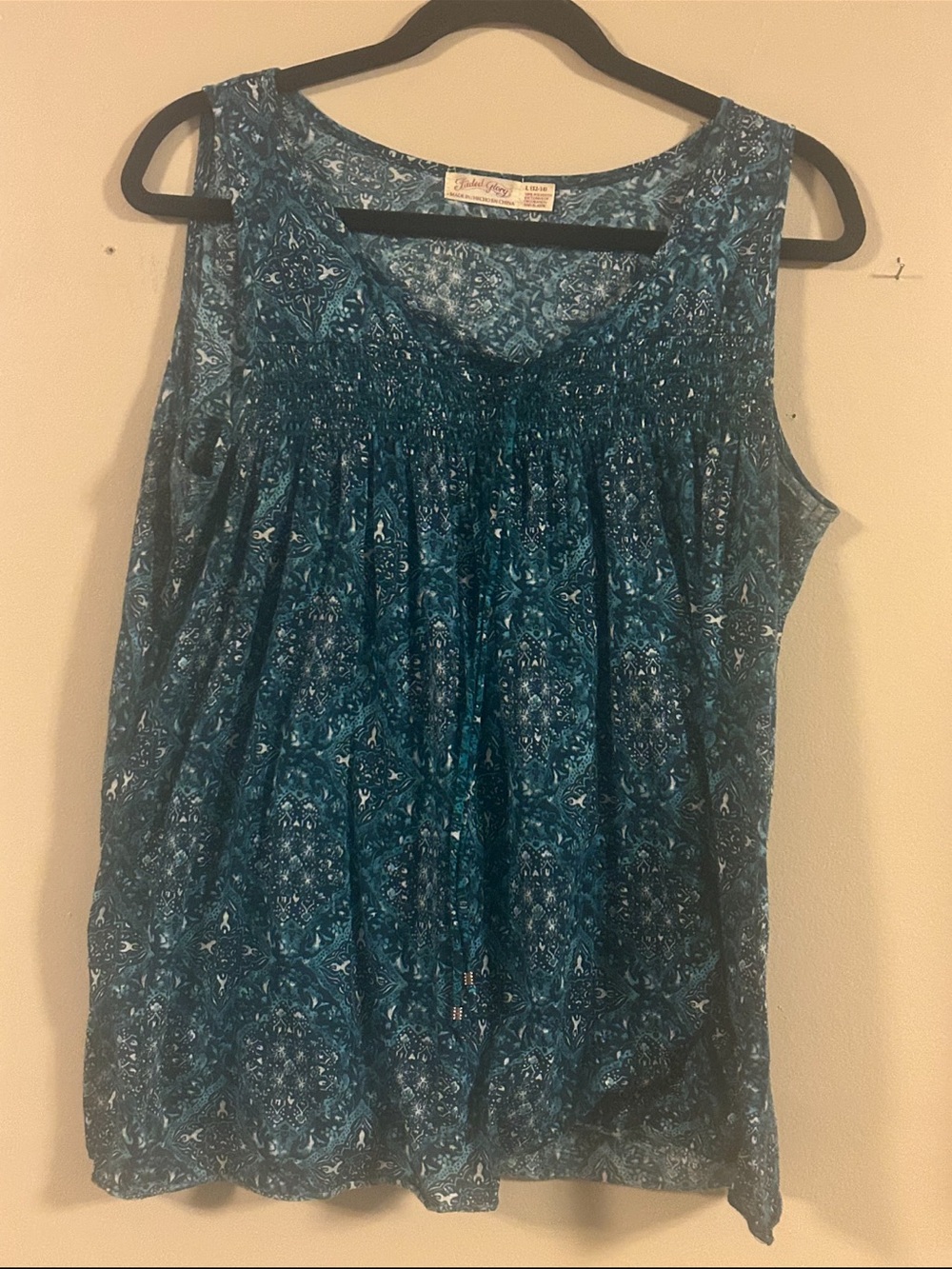 Faded Glory Teal Floral Smocked Sleeveless Tank